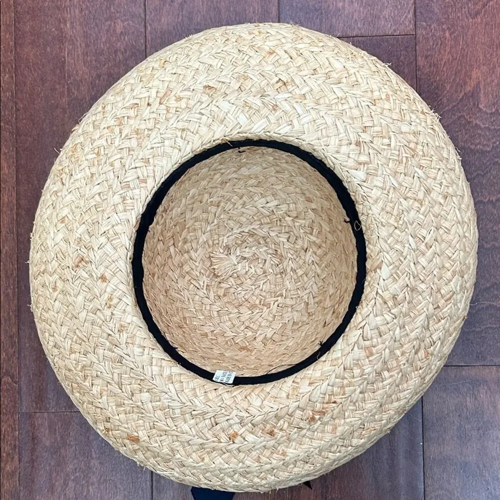 American Hat Company 100% Natural Straw Hat with Navy Ribbon Bow